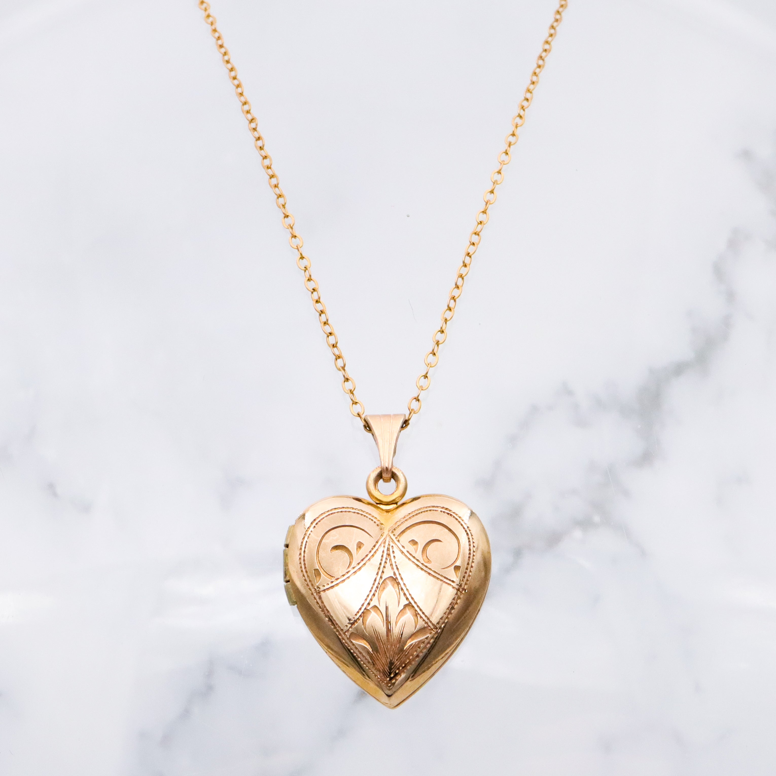 Antique gold filled engraved heart locket pendant